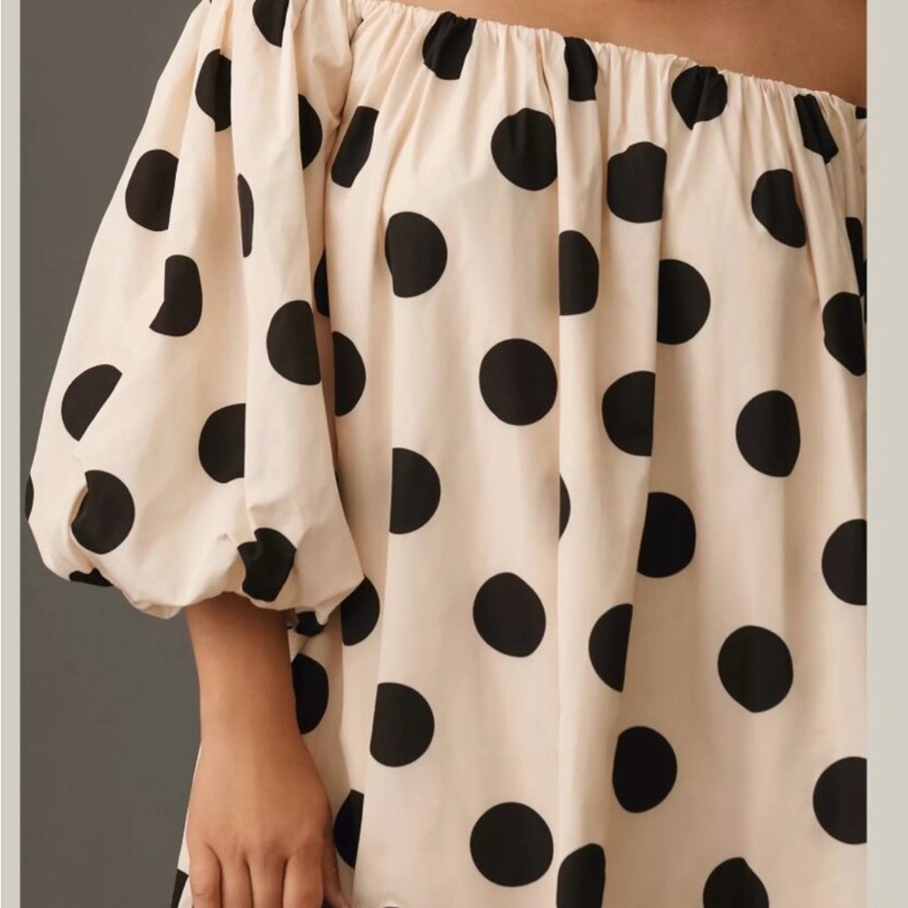Anthropologie Polka Dot Off-Shoulder Mini Swing Dress - Picture 4 of 10